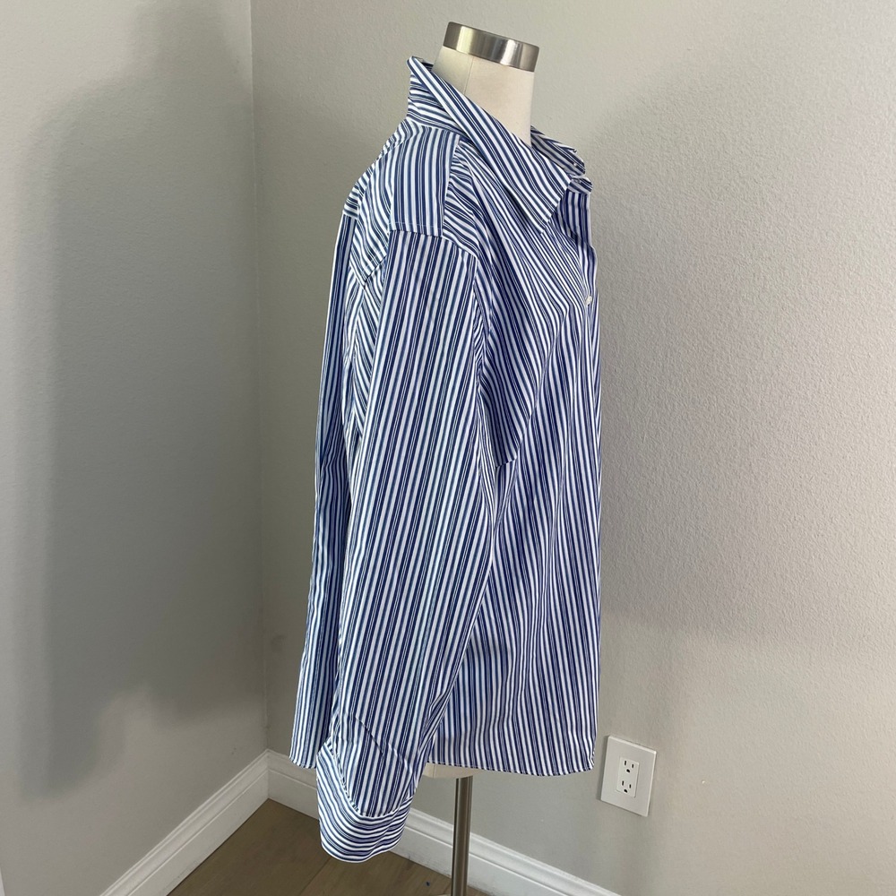 Chaps Womens Plus 2X Blue White Striped No Iron Button Up Shirt‎ Long Sleeve - Picture 6 of 7
